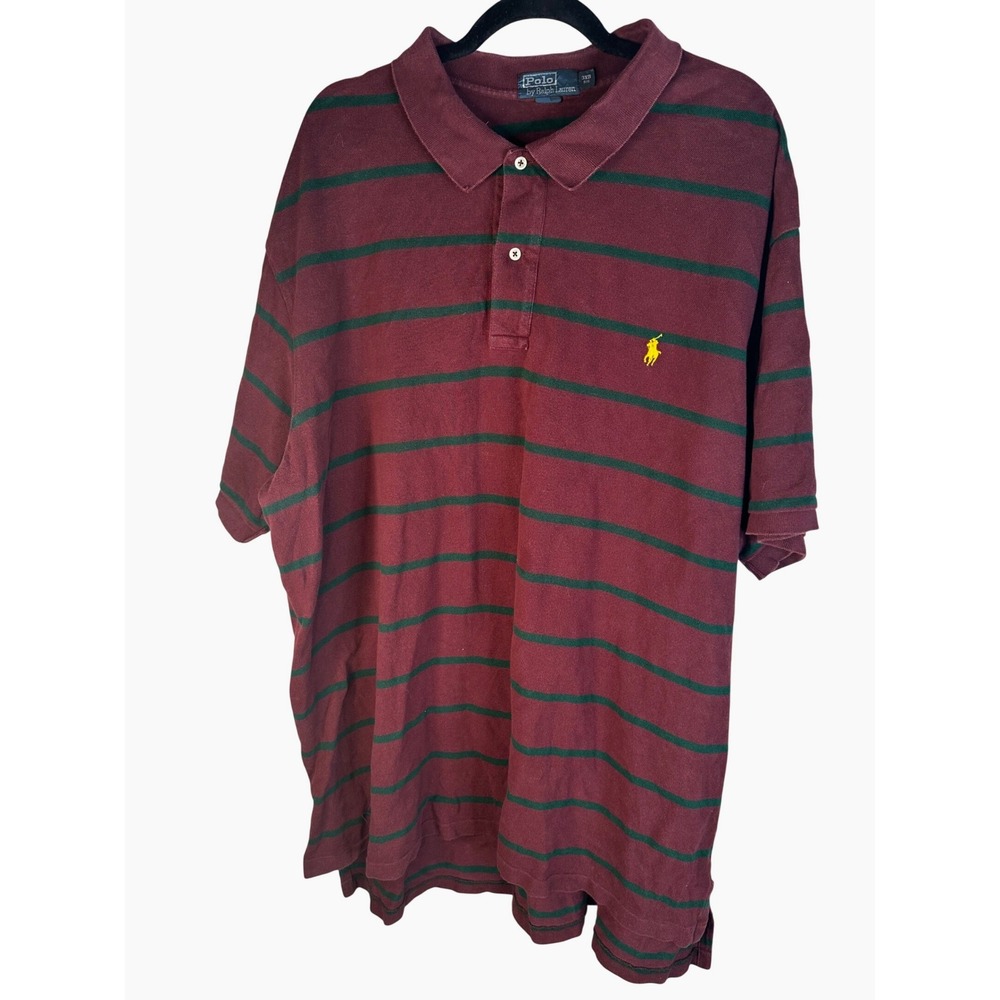 Polo Ralph Lauren Men's Burgundy Green Striped Short Sleeve Polo Shirt 3XB